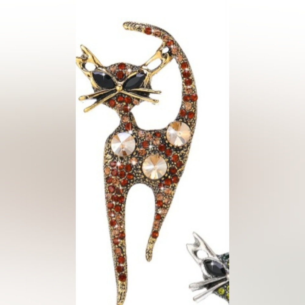VINTAGE RHINESTONE CAT BROOCH NEW